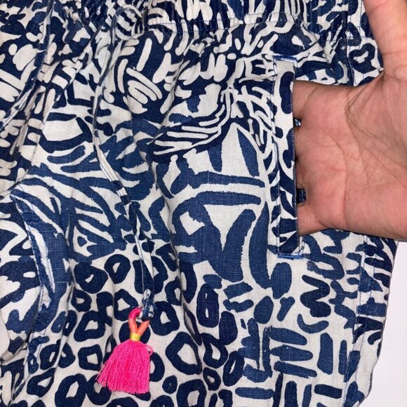 Lilly Pulitzer Women's S Aden Linen Pant Blue White Home Slice Beach Tassel - Picture 6 of 12